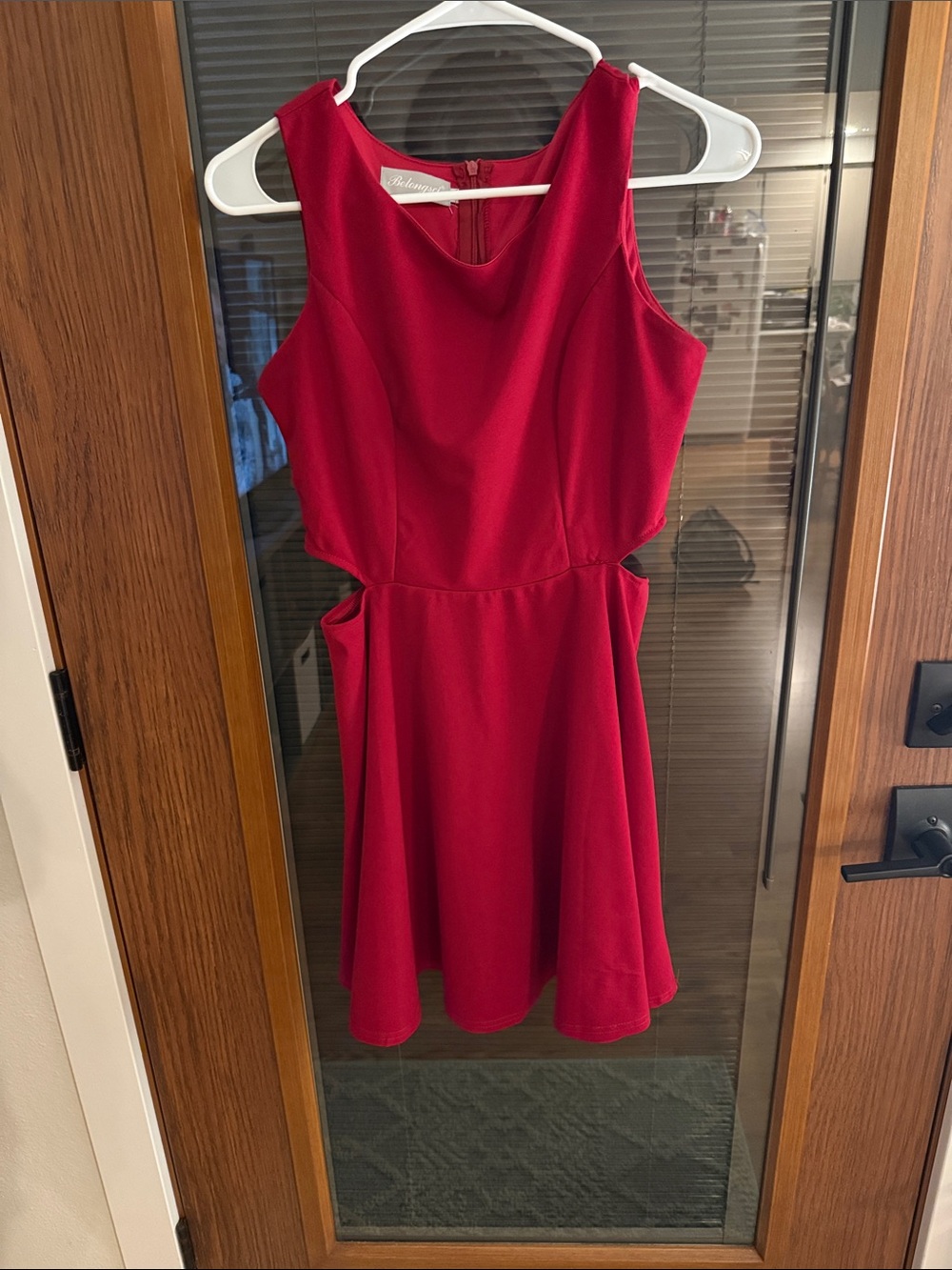 Sleeveless Red Fit & Flare Dress with Side Cutouts